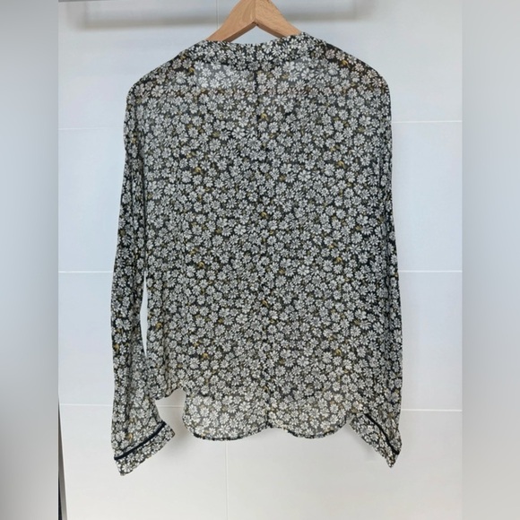 ZARA Basic Black Floral Lace-Up Sheer Blouse Size M - Picture 8 of 9